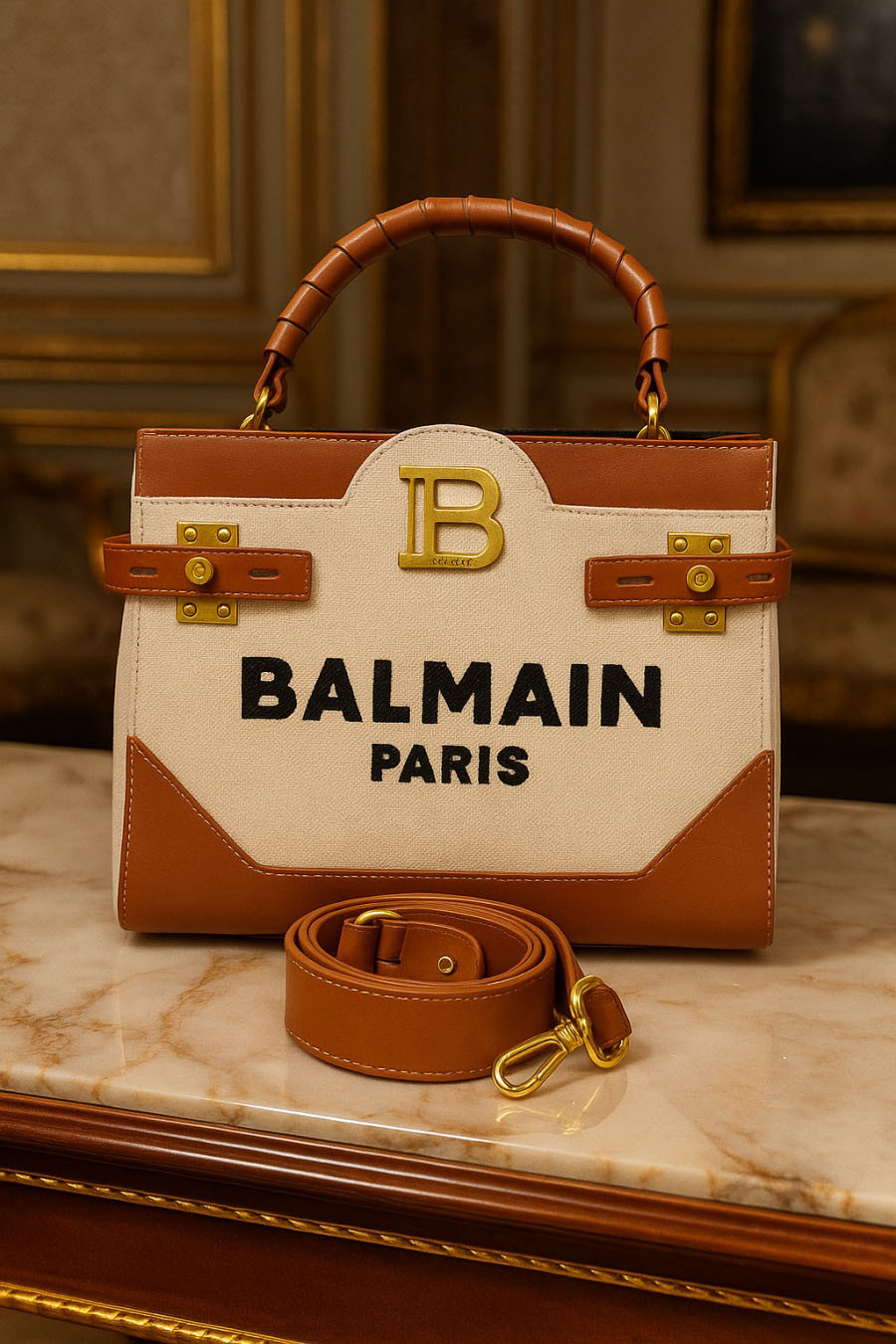 Beige and Camel Fabric / Leather