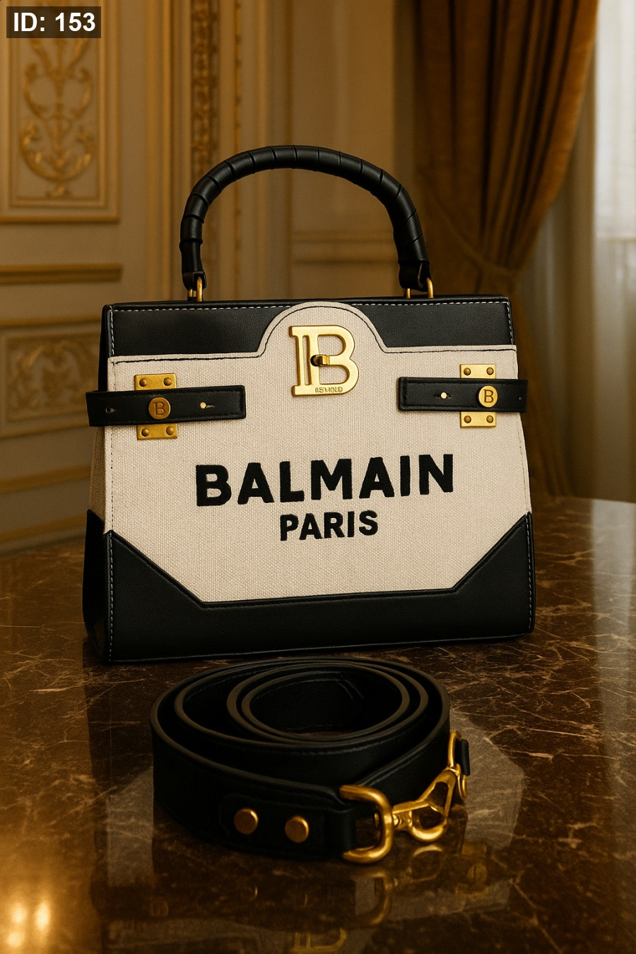 Beige and Black Fabric / Leather