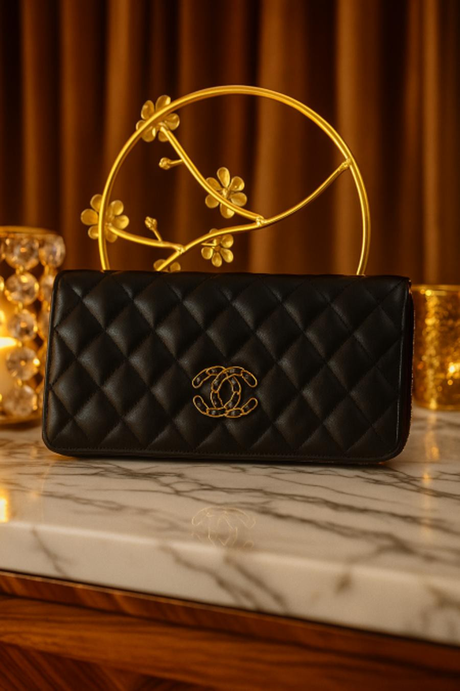 Chanel wallet with gold and black logo