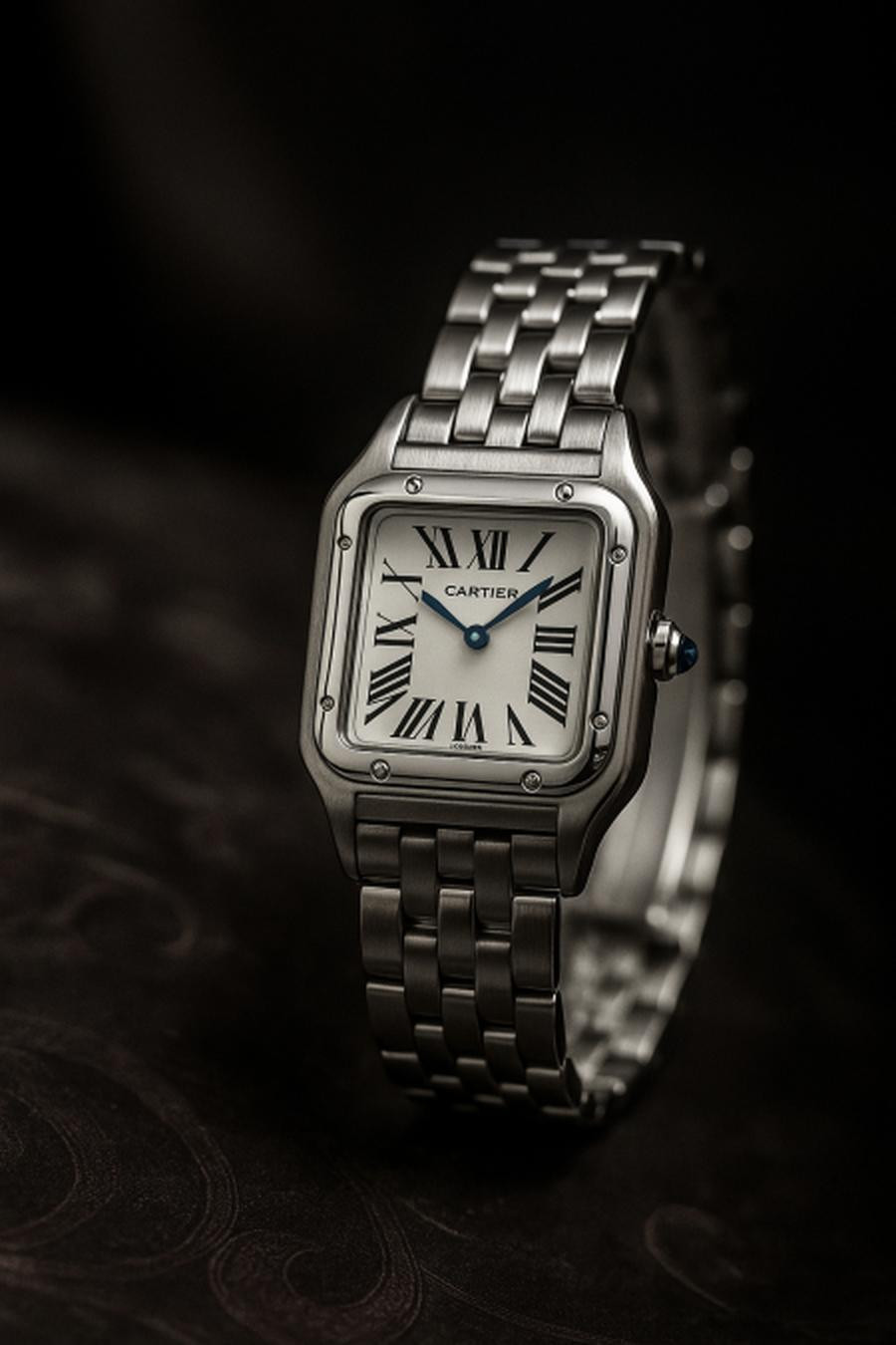 Cartier watch, silver color, white dial