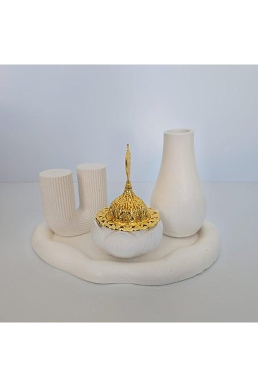 Plain white with a rose-shaped incense burner