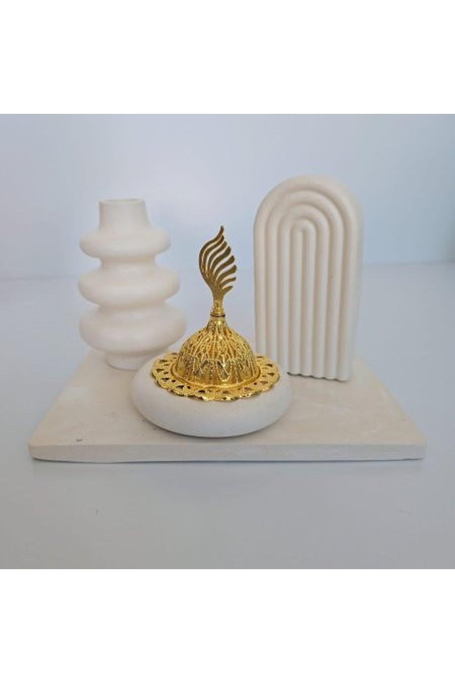 Plain white with incense burner