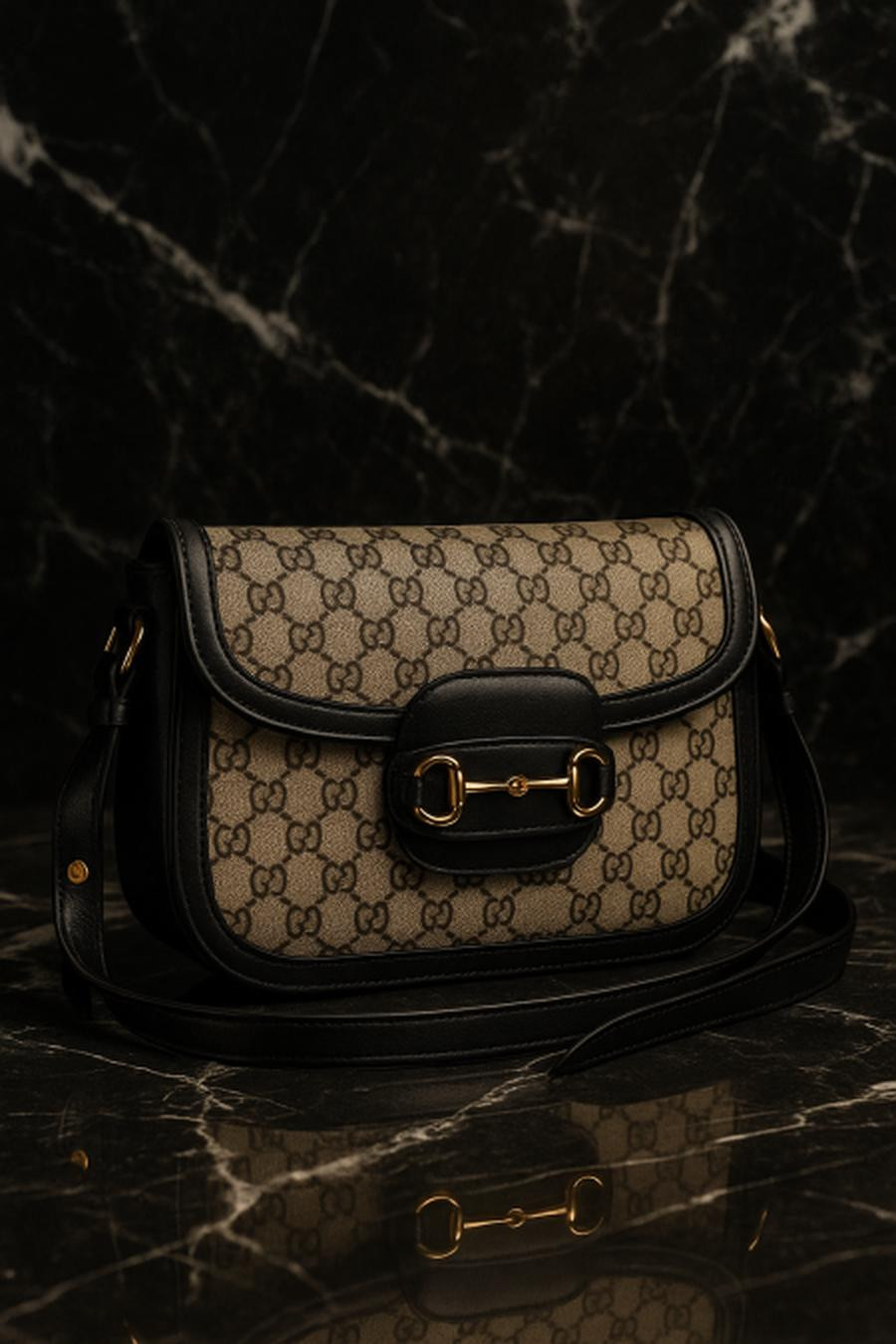 Beige and black Gucci bag