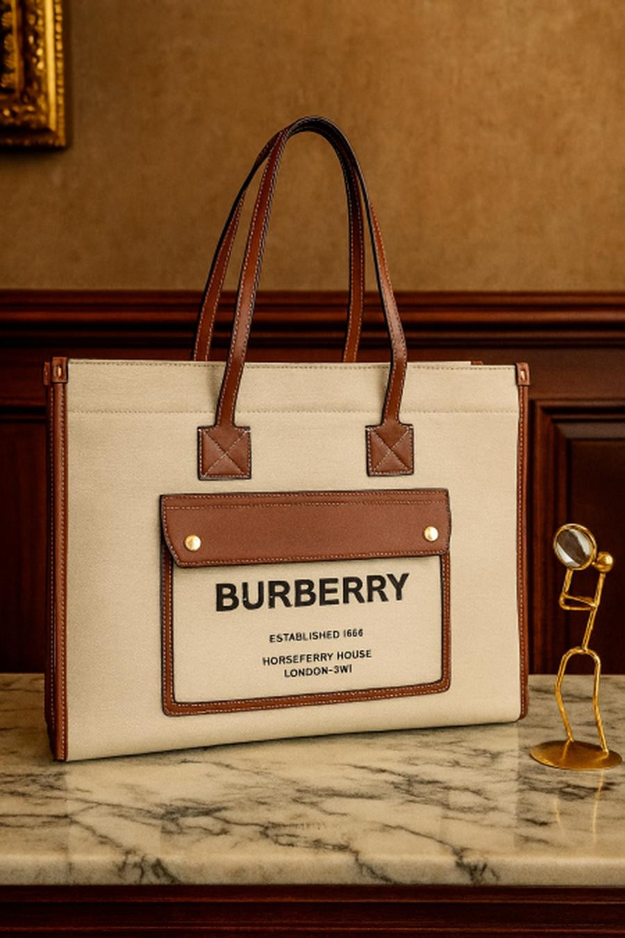 Burberry bag, large size, fabric base, 40 cm