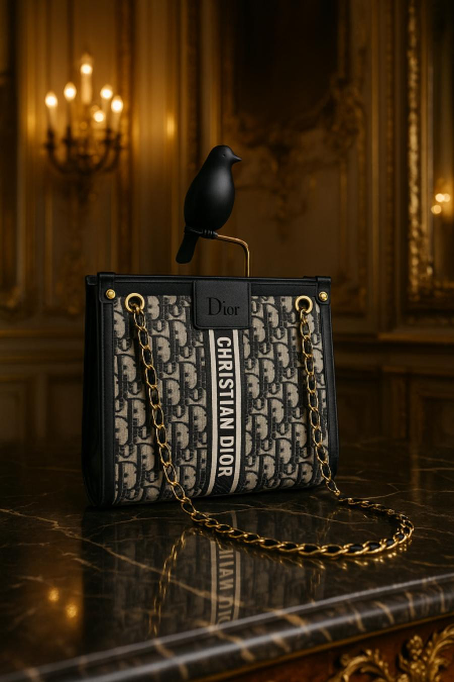 Dior leather bag, base 27 cm