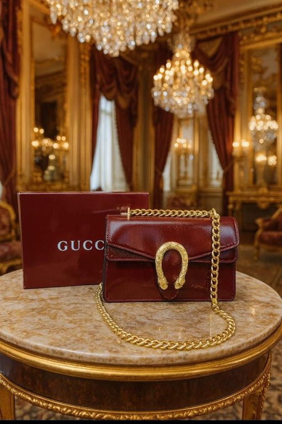 Gucci bag, burgundy color, 25 cm base, including box
