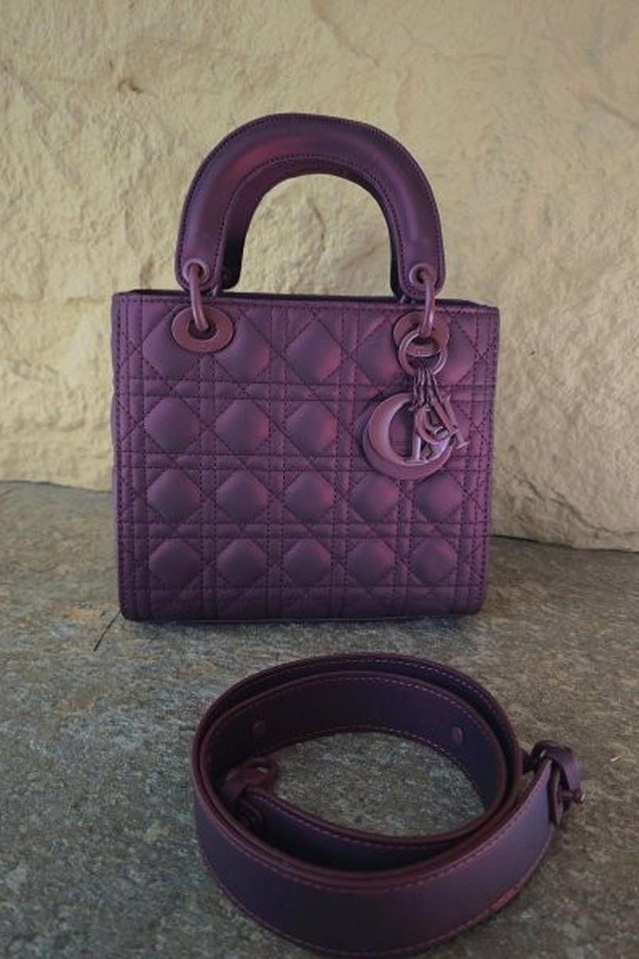 Lady Dior bag, burgundy red, polished base, 23 cm