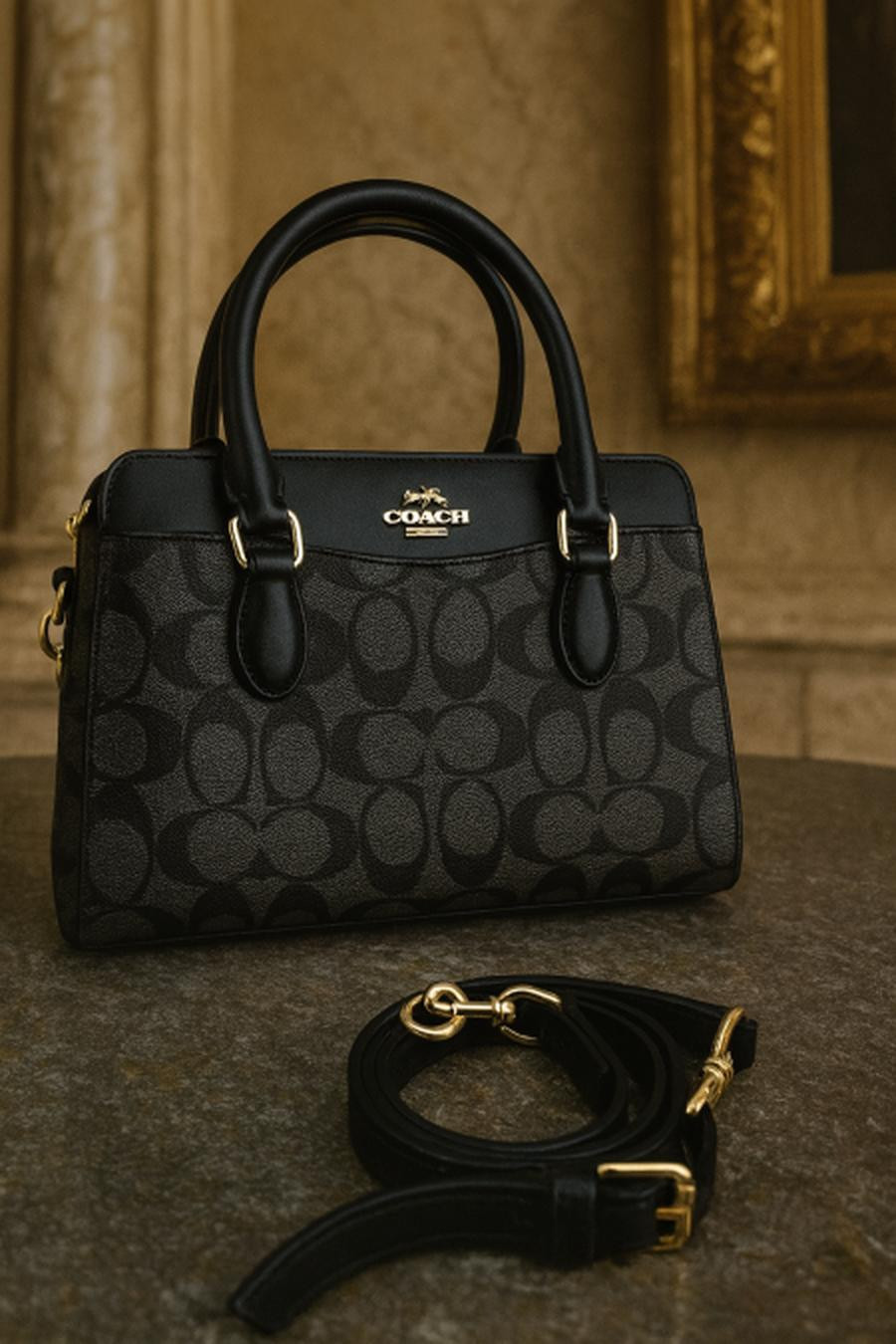 Coach bag, base 25 cm, height 16 cm, including the box