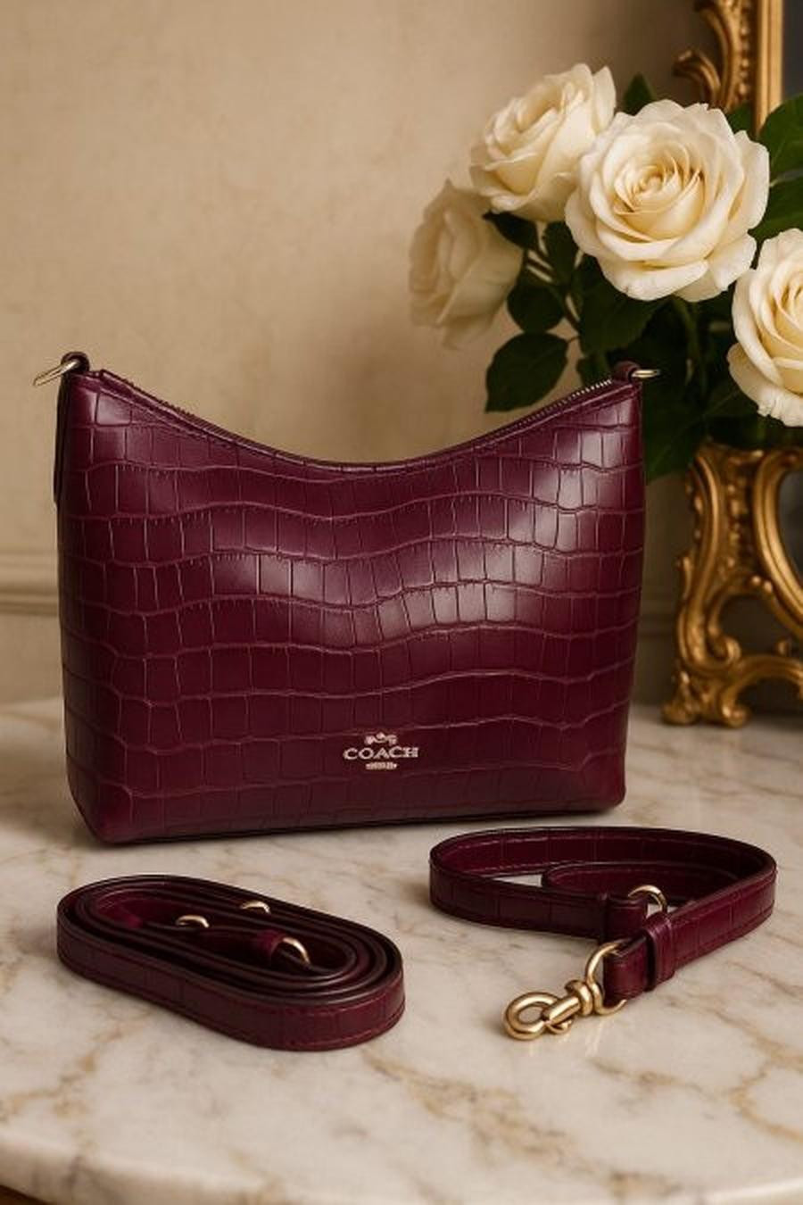 Burgundy crocodile skin