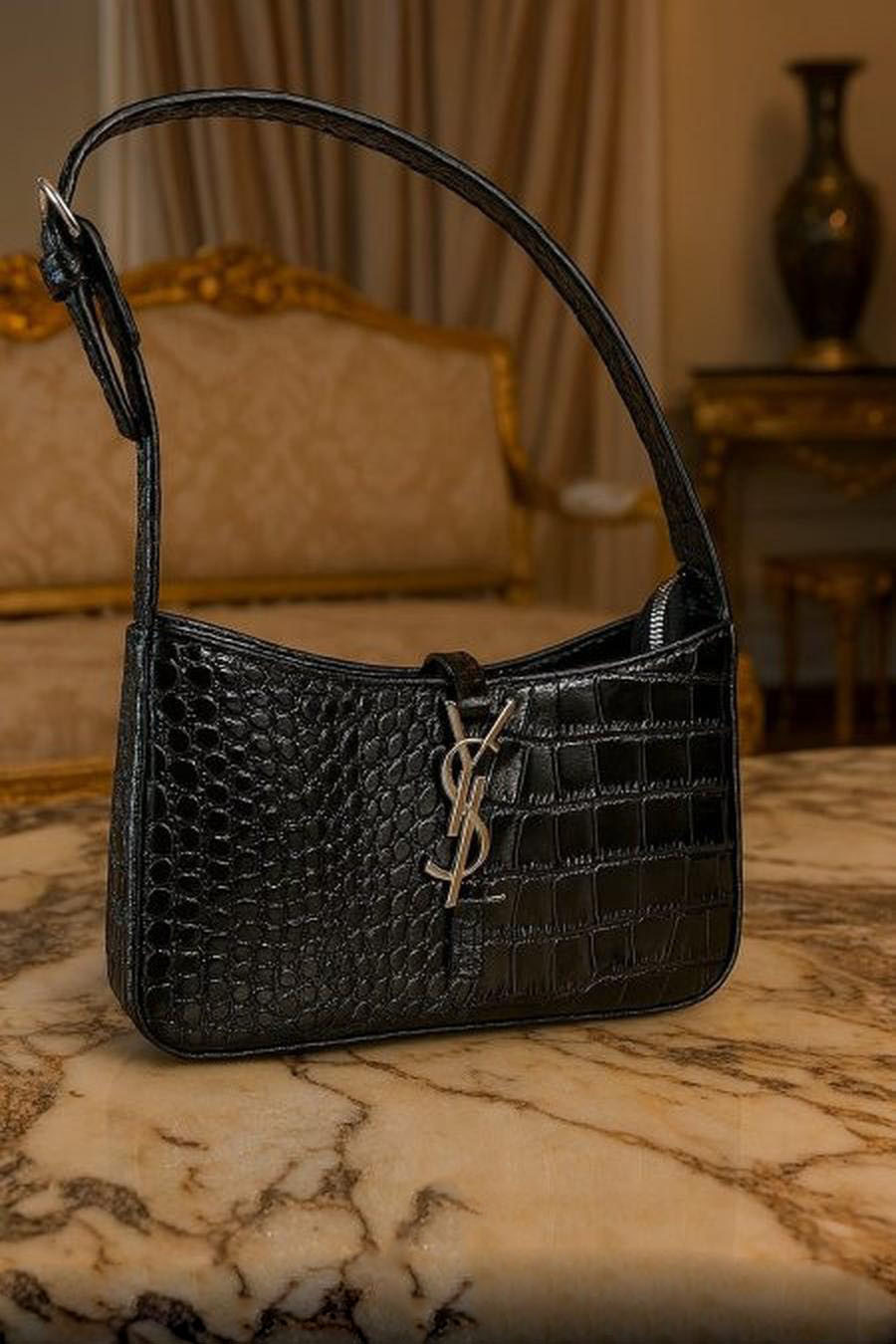 Black crocodile leather