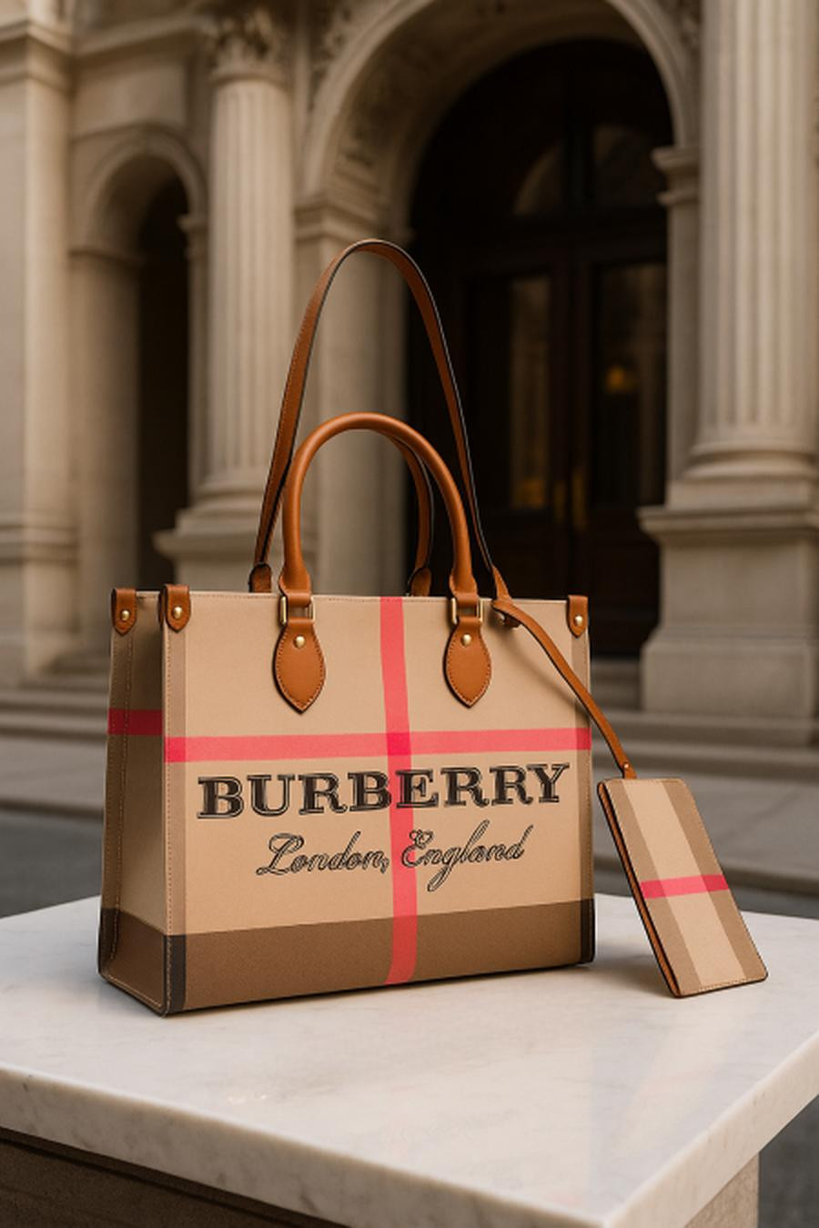 Beige striped with brown ribbon