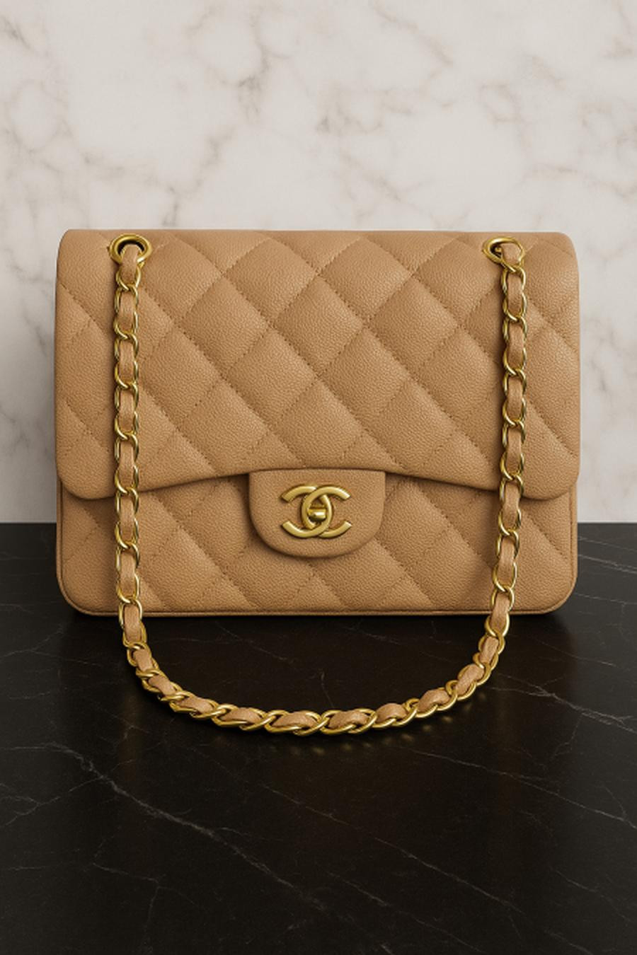 Beige caviar leather